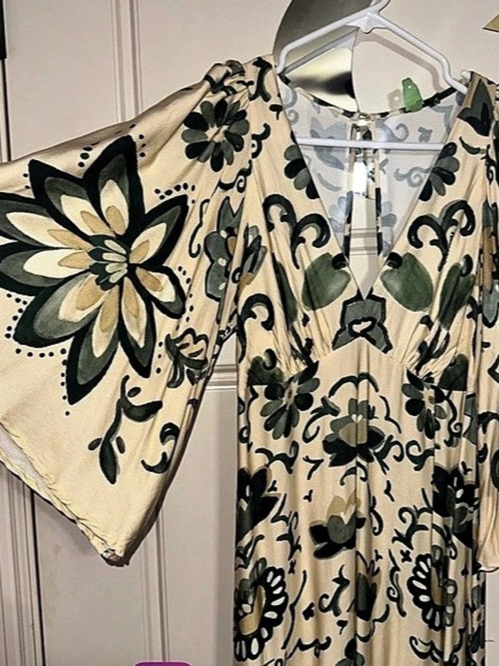 Farm Rio Floral Midi Dress in Cream & Green Like New